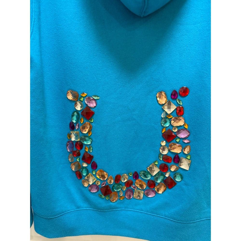 Cowgirl Hardware Turquoise Rhinestone Horseshoe Satin Lined Zip Hoodie Medium - Picture 5 of 9